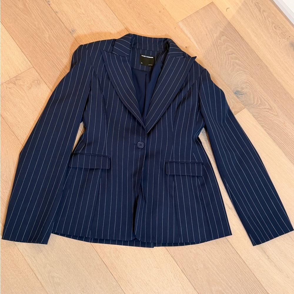Naked Wardrobe Navy PINSTRIPE SUITED BLAZER